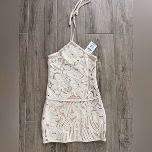 Zara Cream Halter Top Lace Dress